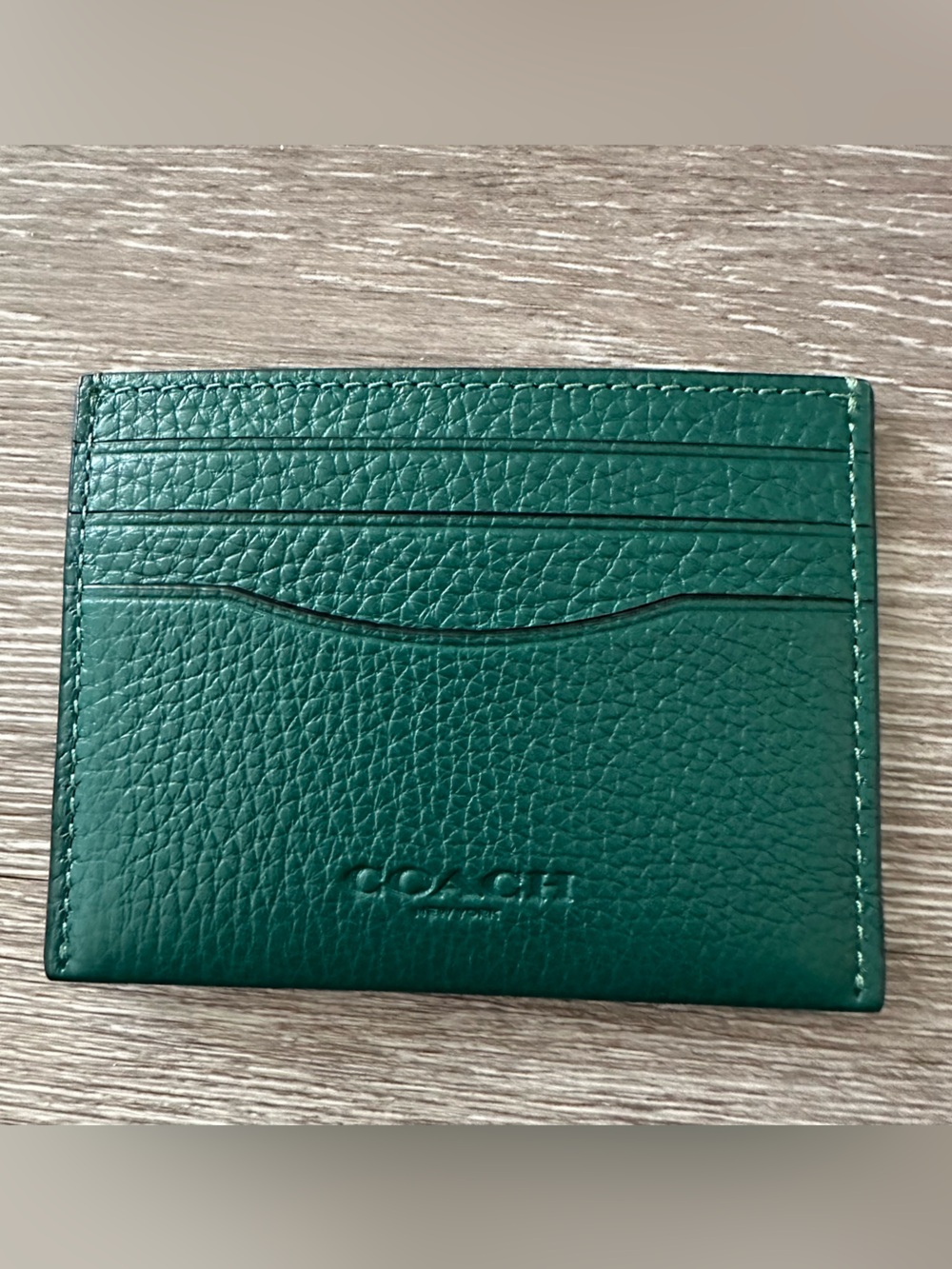NWT Coach CP209 Slim ID Card Case Emerald Pebble Leather